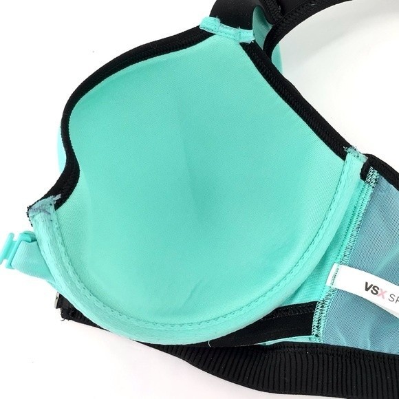 VSX Sport Victoria's Secret Bra Blue Black Green Colorblock Front Zip Size 36C - Picture 10 of 15